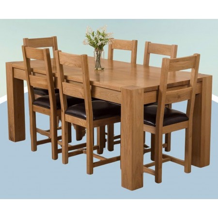 Chunky1m6 : Bàn Ăn Gỗ Sồi 1m6 + 6 Ghế ( 2N - Mặt Nệm PU )
